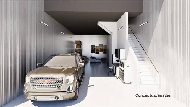 a room with a bed and a car in it