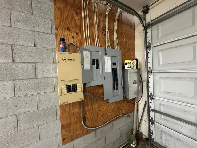 a view of a garage with storage