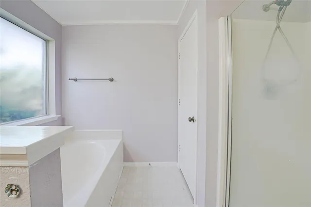 a bathroom with a bathtub