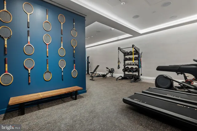 a view of a room with gym equipment