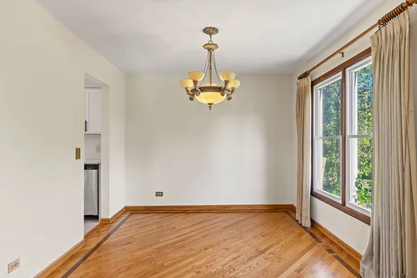 a view of a chandelier in a room