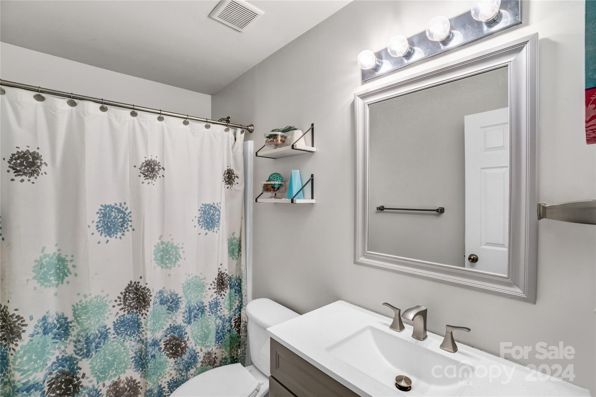 14432 Whistling Swan Road Charlotte, NC 28278 - Photo 20 of 28 a bathroom with a sink a toilet and shower curtain