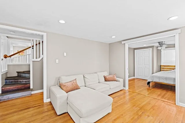 a bedroom with a bed and a walk in closet