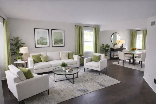 a living room with furniture