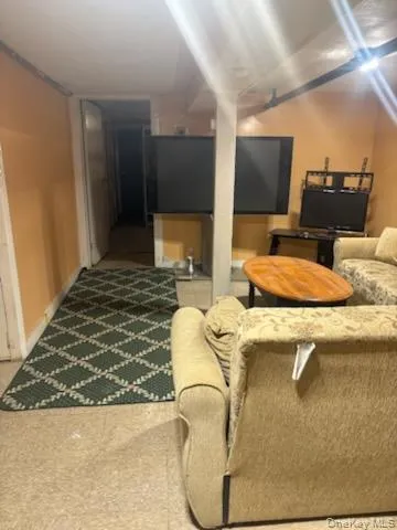 a living room with furniture and a rug