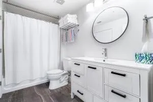 a bathroom with a sink a mirror and a toilet