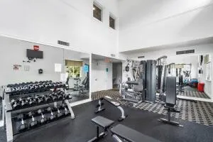 a room with gym equipment