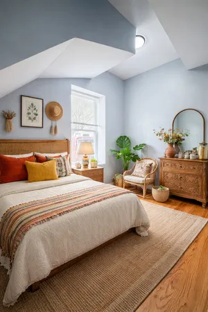 a bedroom with bed and window