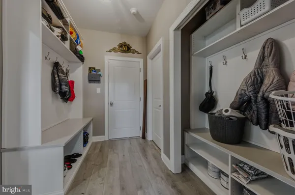 a view of a hallway with workspace