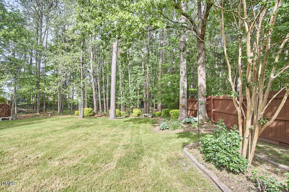 8030 Sundance Circle Durham, NC 27713 - Photo 56 of 61 a backyard of a house with lots of green space and fountain