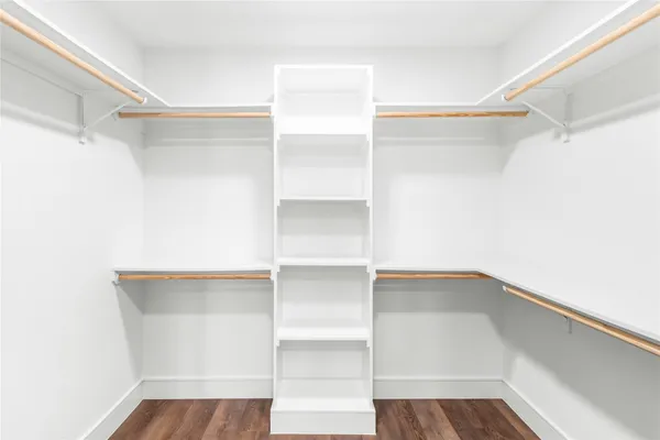 a view of walk in closet with empty racks