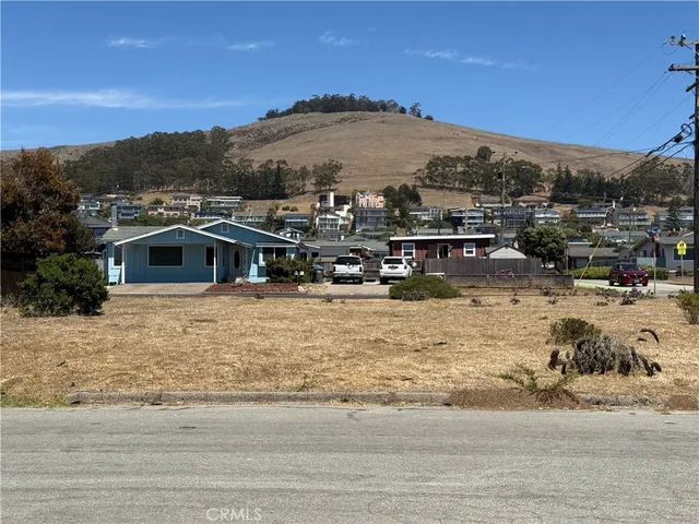 a view of a town with mountains in the background