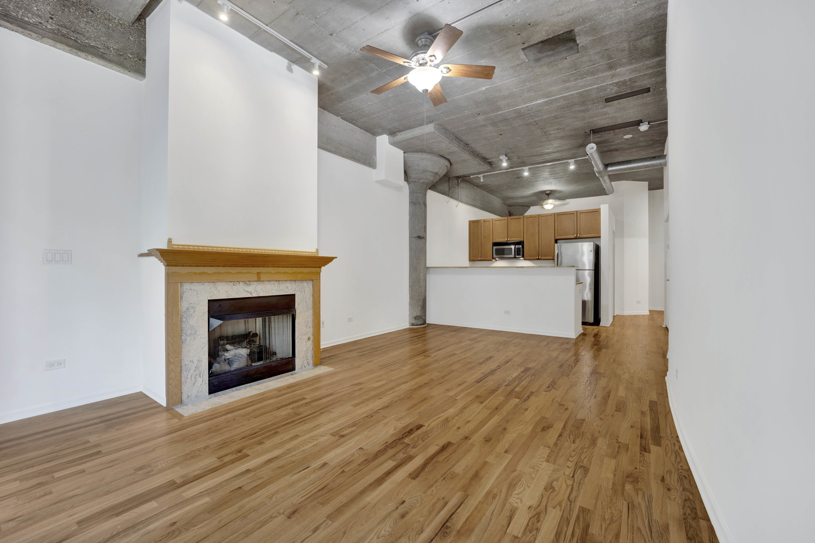 1070 West 15th Street, Unit 112 Chicago, IL 60608 - Photo 5 of 29 a view of empty room with wooden floor and fireplace