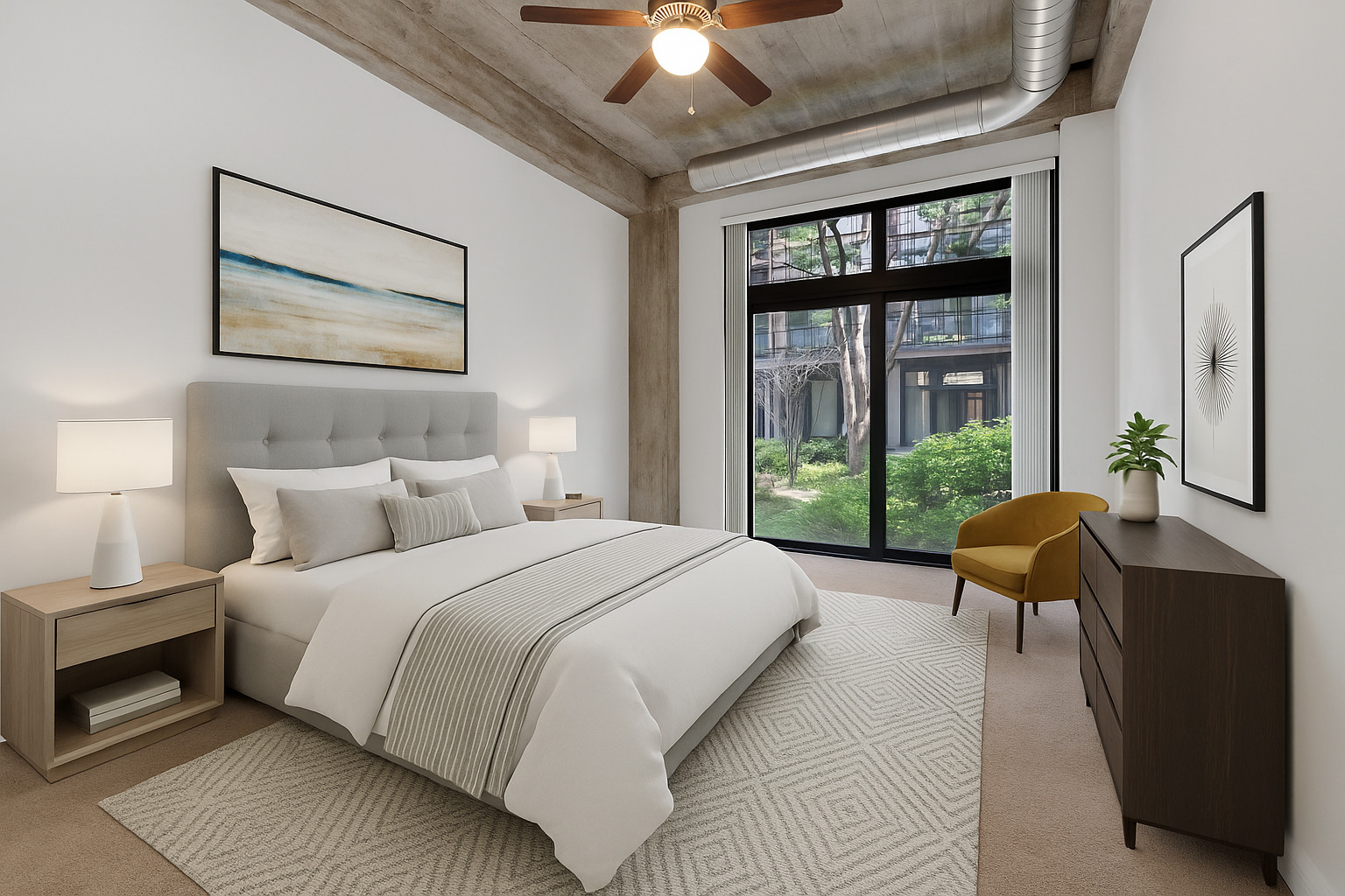 1070 West 15th Street, Unit 112 Chicago, IL 60608 - Photo 9 of 29 a bedroom with a bed and a large window