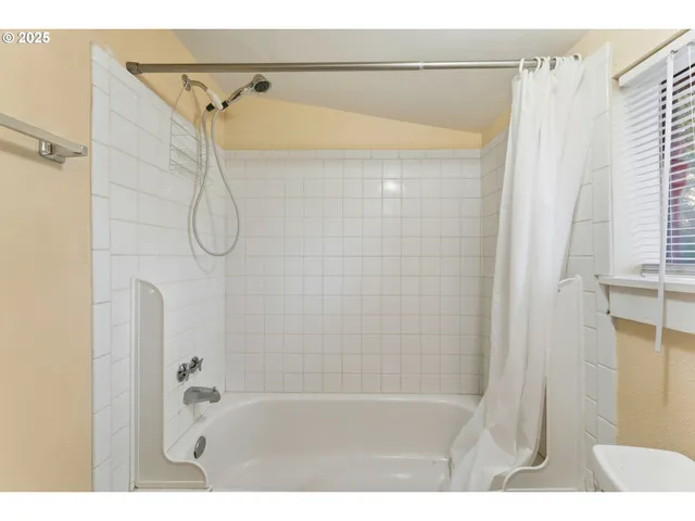 a bathroom with a shower and a bath tub