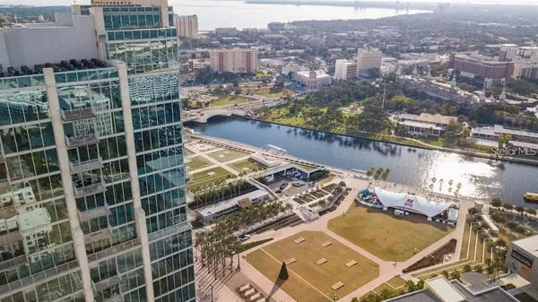 a view of a city with tall buildings