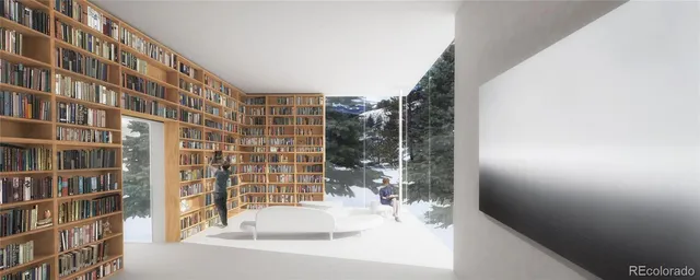 a view of a dining room with furniture and a window