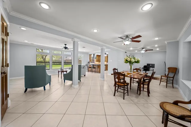 a view of a dining area with furniture