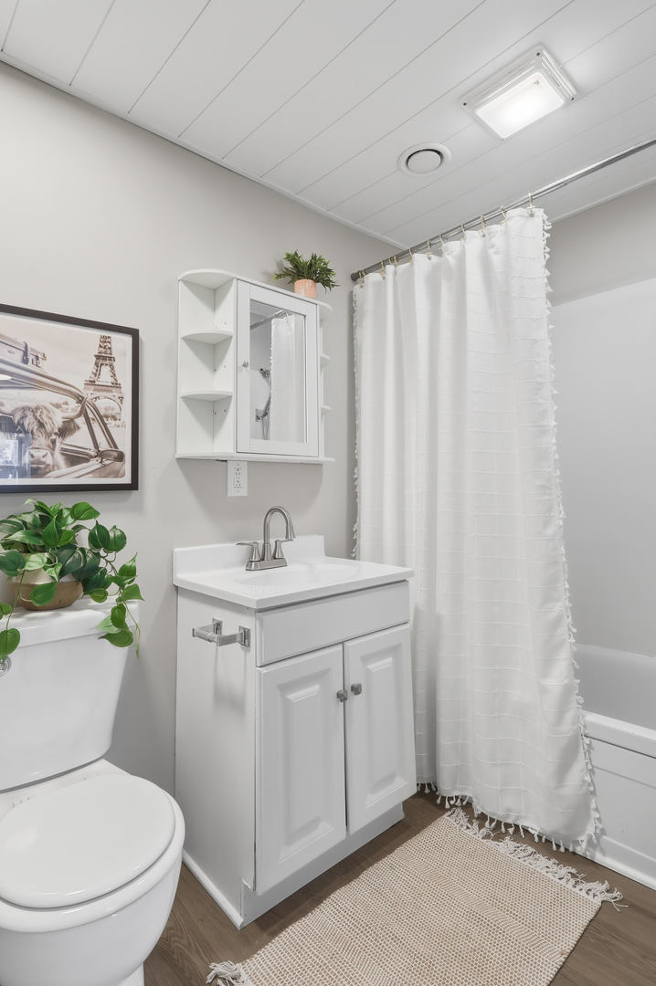 4120 4th Street East Moline, IL 61244 - Photo 16 of 24 a bathroom with a sink a toilet and shower curtain