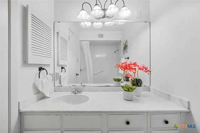 a bathroom sink with a mirror
