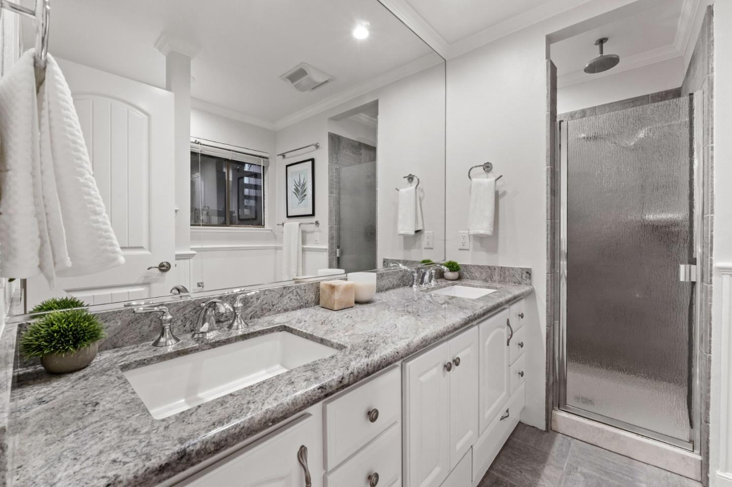 1631 Grant Road Mountain View, CA 94040 - Photo 39 of 51 a bathroom with a granite countertop double vanity sink and mirror