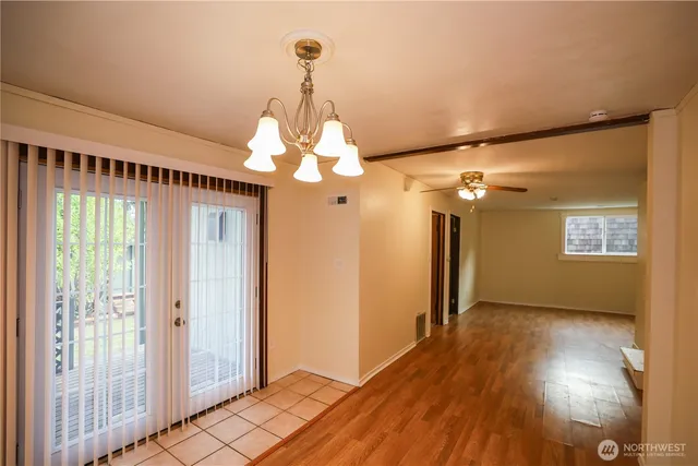 a view of a livingroom with a chandelier
