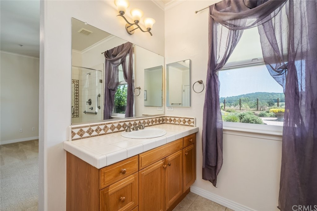 1675 Via Rojas Templeton, CA 93465 - Photo 30 of 60 a bathroom with a sink a mirror a vanity and a shower