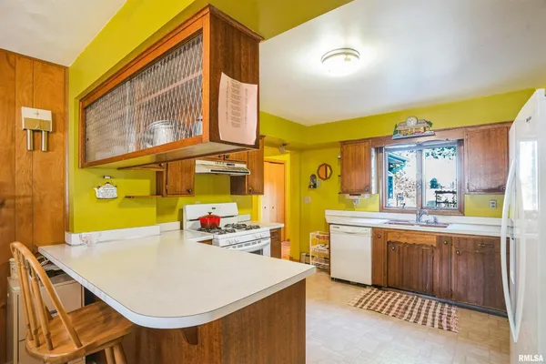 a kitchen with a sink and a refrigerator