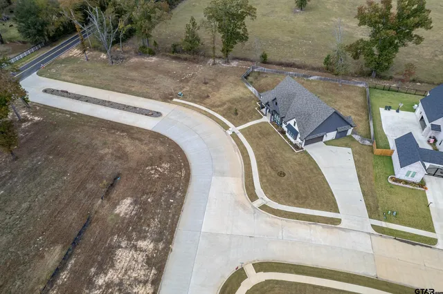an aerial view of a swimming pool