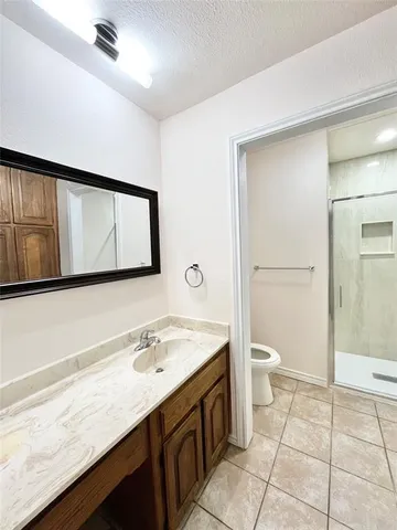 a bathroom with a sink a toilet and a mirror
