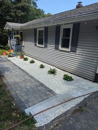 a view of a yard with a slide