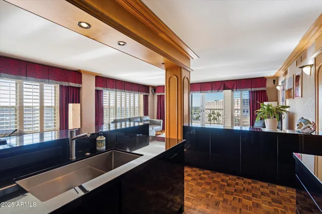 a large living room with large window