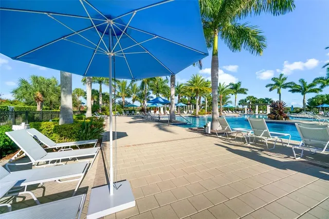 a view of a swimming pool with an ocean