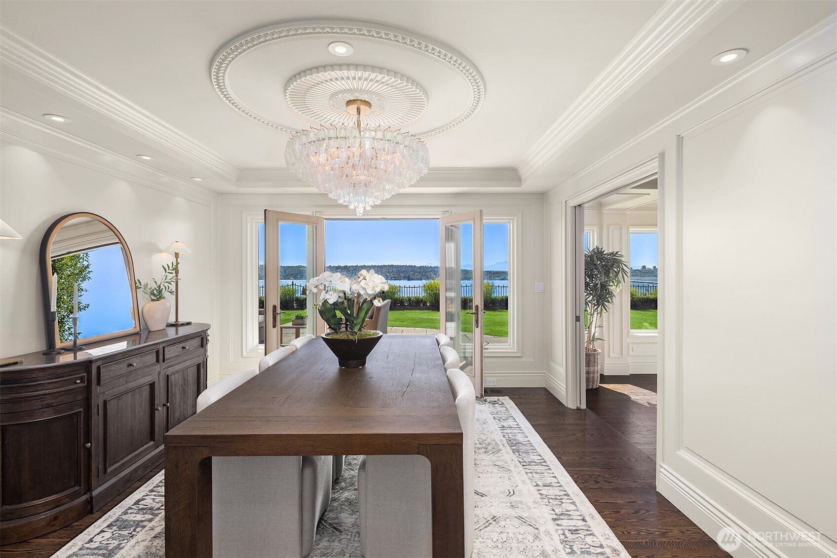 2307 Evergreen Point Road Medina, WA 98039 - Photo 12 of 40 a view of a dining room with furniture window and wooden floor