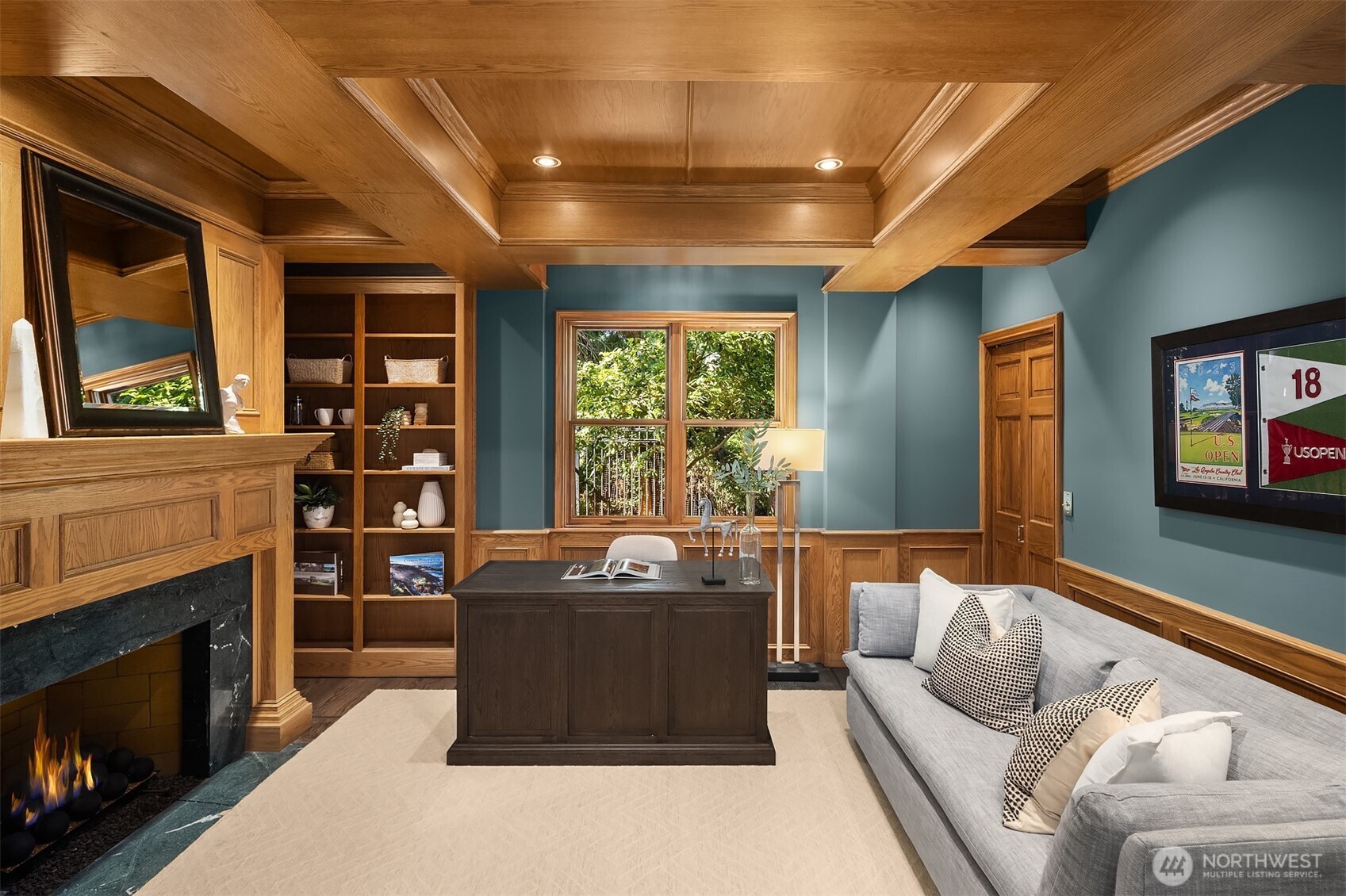 2307 Evergreen Point Road Medina, WA 98039 - Photo 20 of 40 a living room with furniture and a fireplace