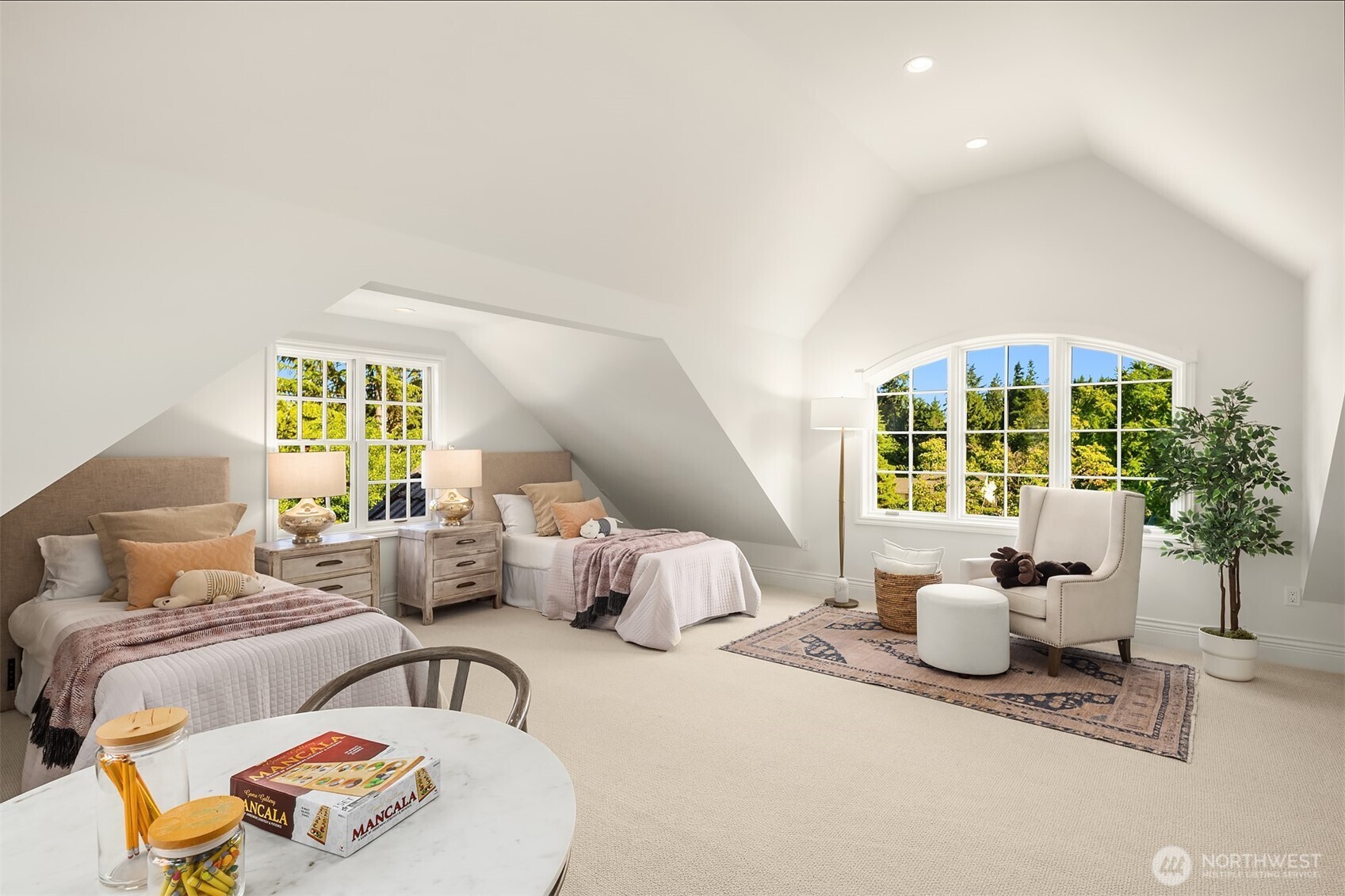 2307 Evergreen Point Road Medina, WA 98039 - Photo 35 of 40 a bedroom with furniture and a large window