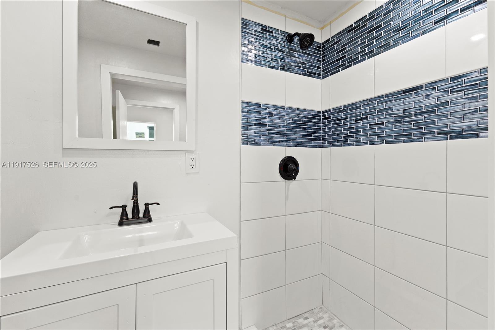 305 Northwest 58th Street Miami, FL 33127 - Photo 19 of 20 a bathroom with a sink a mirror and shower