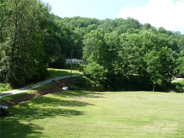 a view of green field with trees in the background