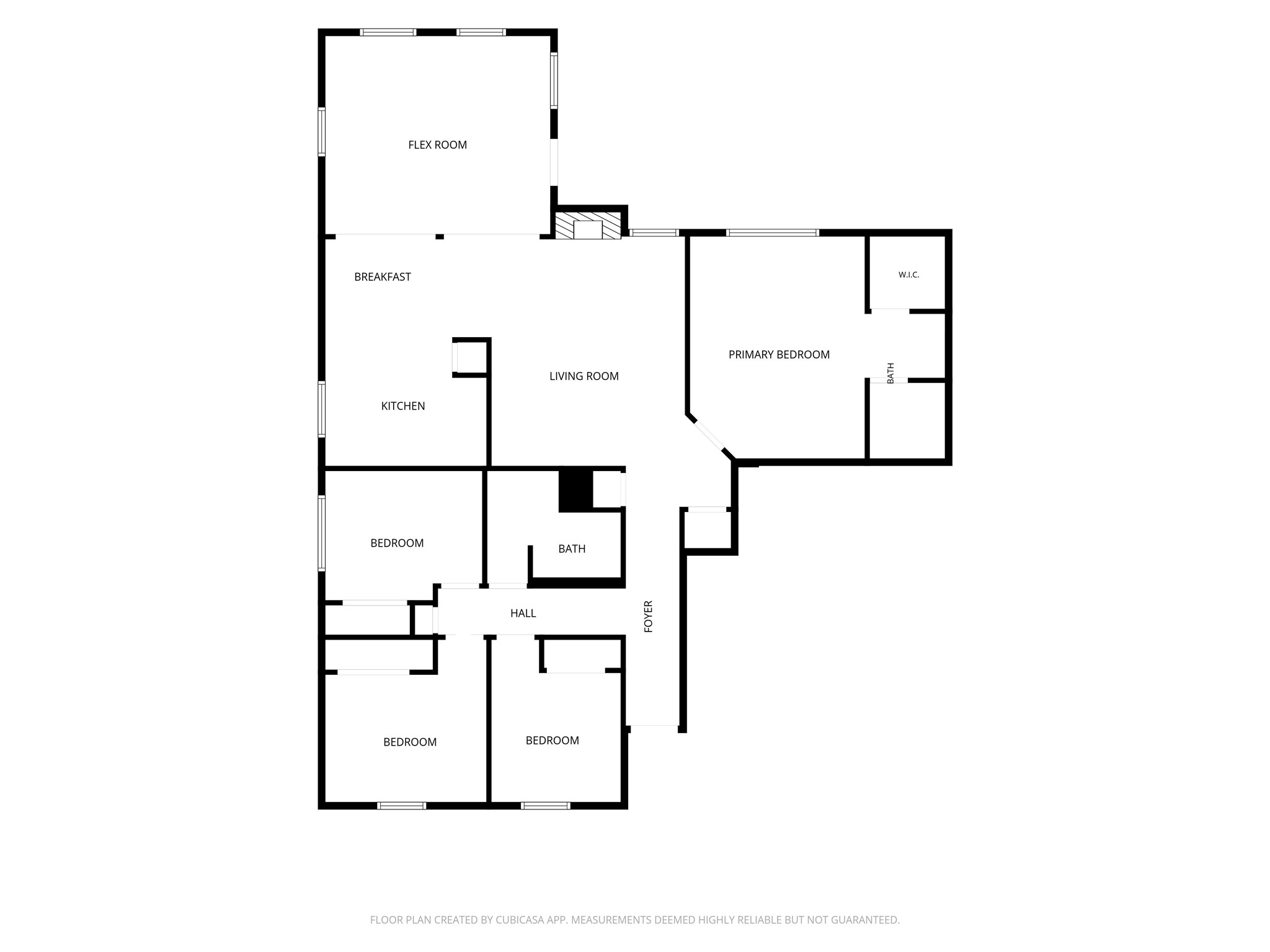 23826 Lestergate Drive Spring, TX 77373 - Photo 45 of 45 To tie the tour together, this floor plan shows how the home is arranged from front to back. Three secondary bedrooms and the hall bath sit together near the foyer, while the primary suite is positioned off the living room on the opposite side. The kitchen opens into the breakfast area and flex room beyond, giving the back of the home multiple connected spaces for dining, gathering, working, or play.