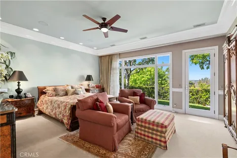 a bed room with bed and a large window