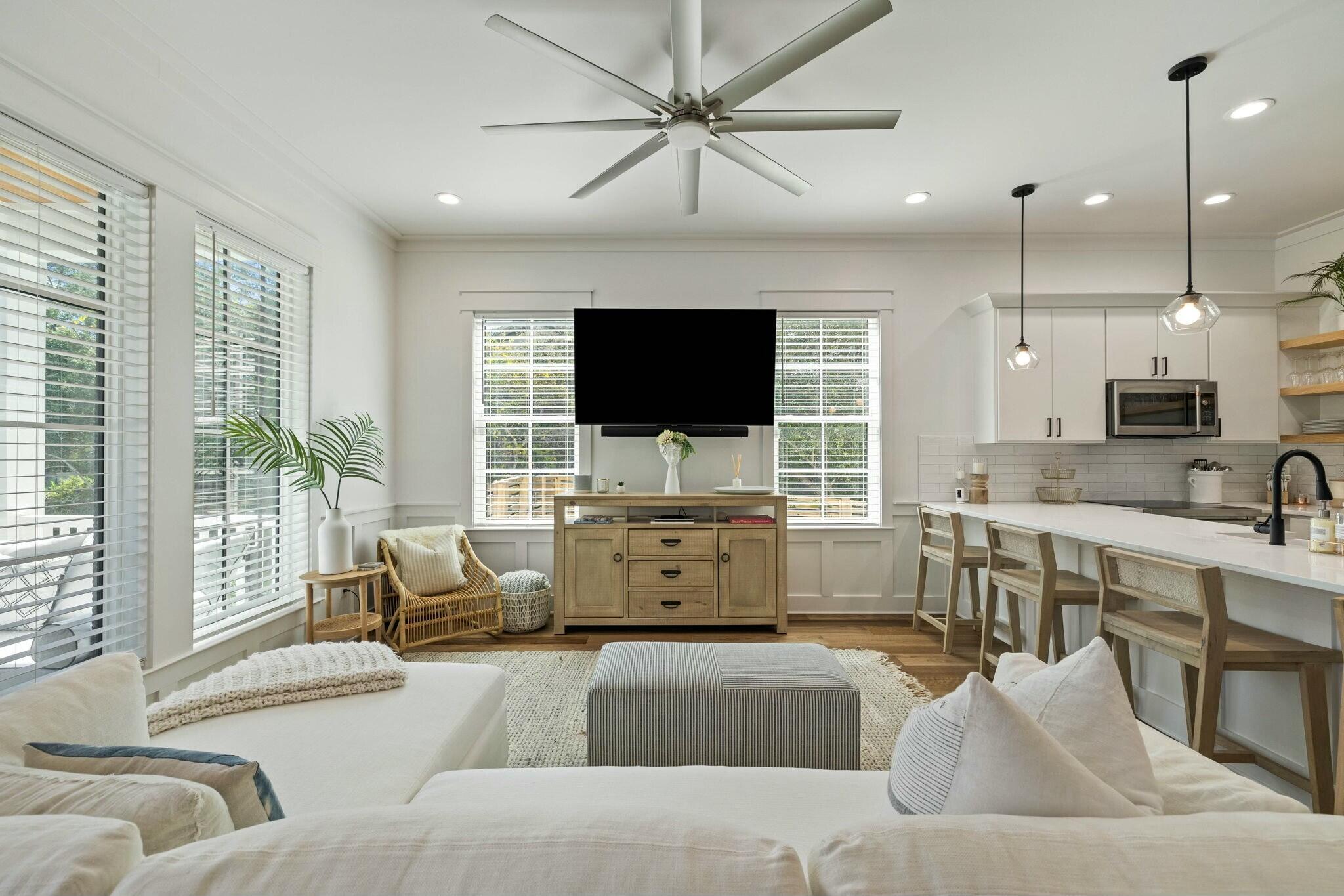 349 Seabreeze Blvd Inlet Beach Inlet Beach, FL 32461 - Photo 39 of 74 a living room with furniture and a flat screen tv