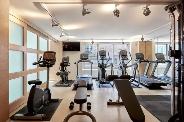 a room with gym equipment
