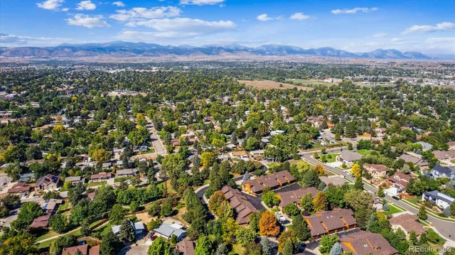a view of a city with lush green forest