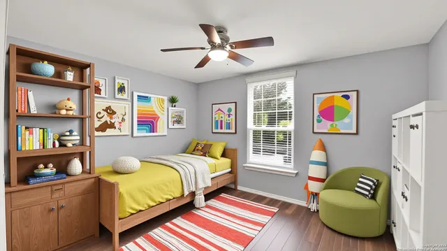 a bedroom with a bed and a couch