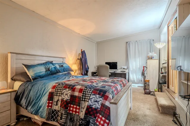 a bedroom with a bed and a couch