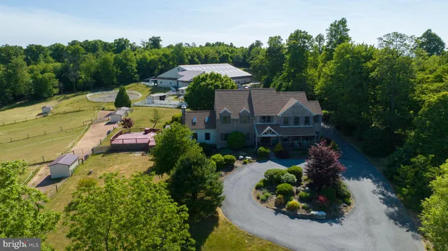 an aerial view of a house with a garden