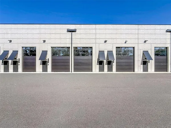 a view of a building with a glass door