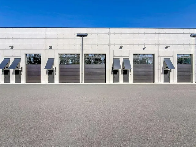 a view of a building with a glass door