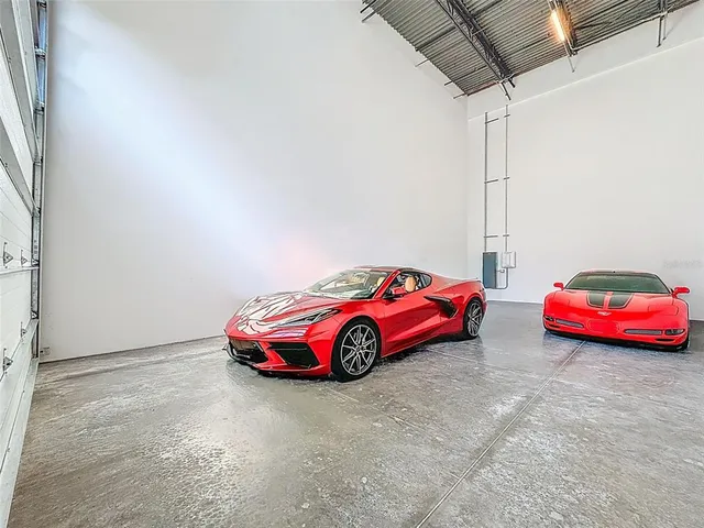 a view of a car in garage