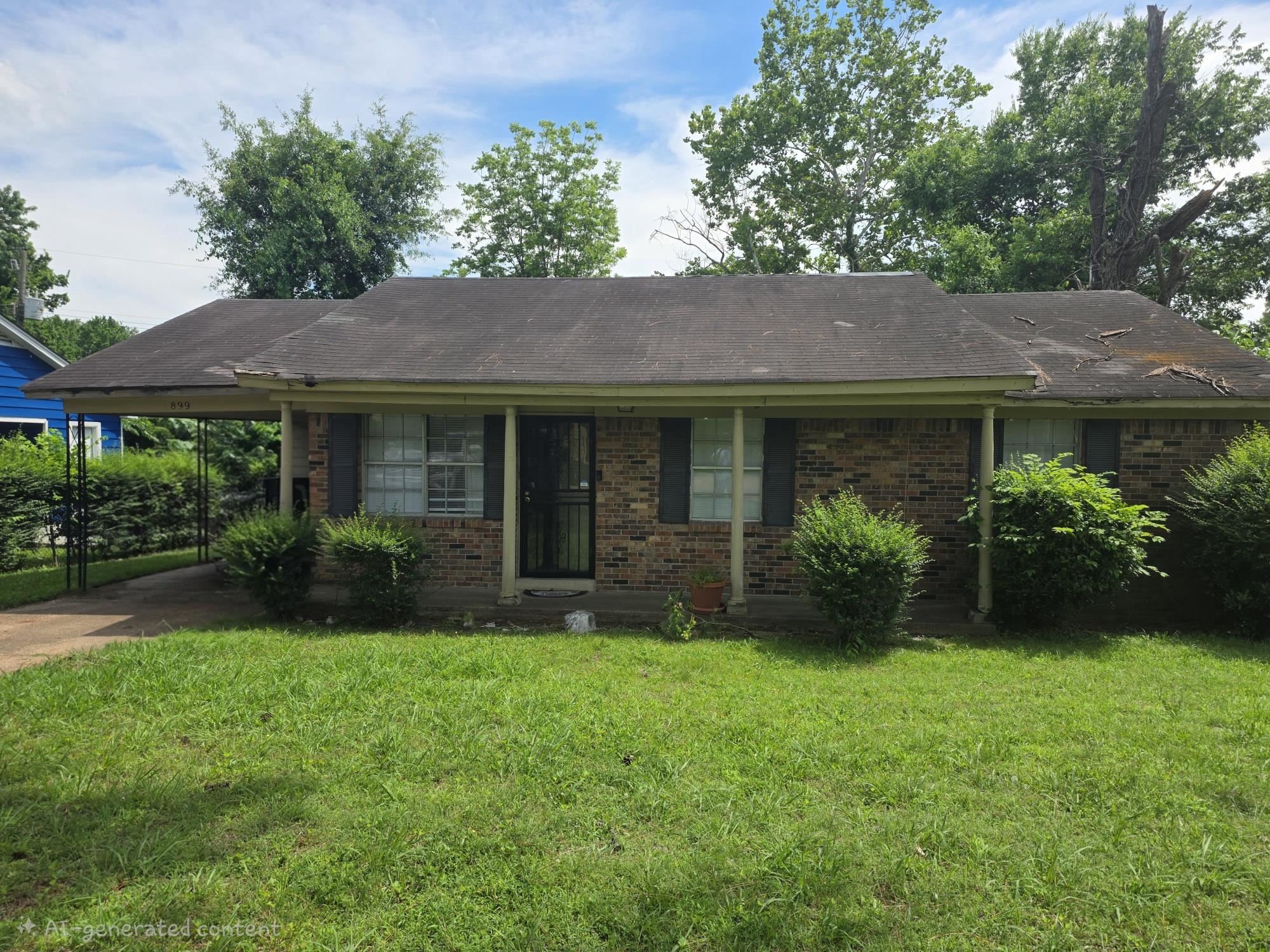 899 West Raines Road Memphis, TN 38109 - Photo 1 of 10 Brick exterior with a covered front porch and a carport